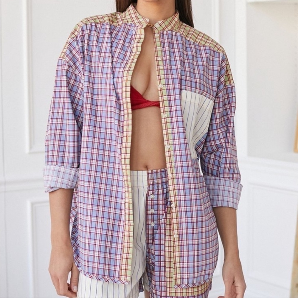 NWT Urban Outfitters Out From Under Bailey Mixed Plaid Buttondown Shirt
